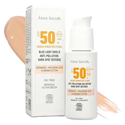 ALMA SECRET | Protector Solar Facial con Color SPF50 - Todo Tipo de Pieles Claras - Crema Hidratante Antiedad, Antimanchas y Oil-Free - Vegano - Ceramidas, Ácido Hialurónico - Sand - 50 ml