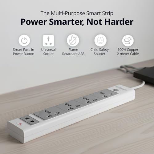 D-Link 4+1 Universal Socket Power Strip with 2M Heavy-Duty Copper Cable | Smart Fuse with Surge & Overload Protection | Flame-Retardant, Child-Safe Design | Ideal for Home, Office & Study Setups - Image 8