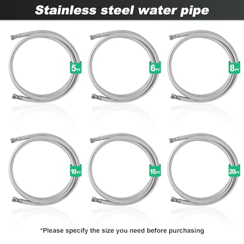 Image of Refrigerator Water Line 5ft 6 Pack inchby inchStainless Steel Braided | Ice Maker Hose Burst Proof Water Supply Line,Food Grade PVC Inner Tube Fits All Refrigerator Ice Makers