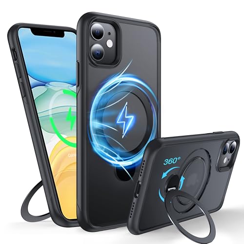 Coque iPhone 11 magnétique antichoc rigide mince avec béquille et bords grip noir