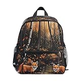 RPLIFE Herbst Wald Füchse Kleinkind Rucksack für Jungen Mädchen Kinder Rucksäcke mit Namensschild 3-8 Jahre, Herbstwald Füchse, Small, Niedliche Rucksäcke