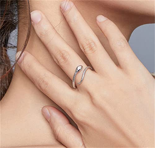 Hodea 2023 New Snake Ring, Snake Ring For Women, Silver Snake Rings Retro Animal Ring Fashion Cubic Zirconia Opening Adjustable Animal Band Ring Fashion Rhinestones Jewelry Gifts (White Snake) #TOP3
