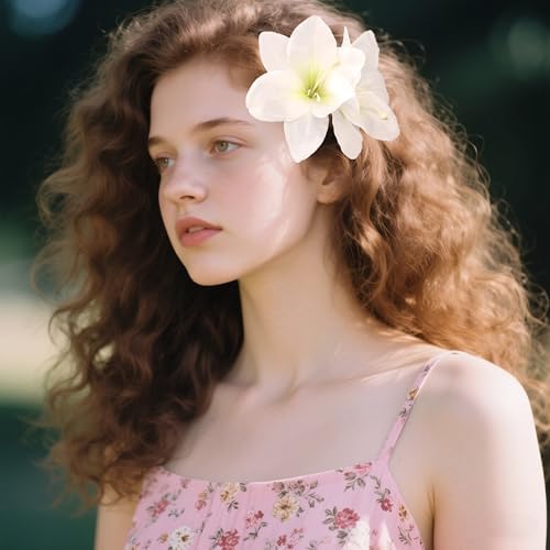 Artificial Flower Hair Clips for Women Hawaiian Plumeria Hair Clip Hairpin for Beach Seaside Party Tropical Lily Flower Hair Pin Hair Accessories (White)