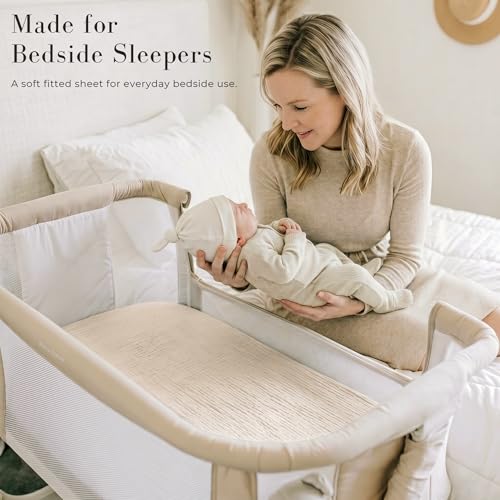 Image of MairMore 3 Pack Muslin Fitted Bassinet Sheets for Babies, Soft & Breathable 100% Cotton Bedside Sleeper Bassinet Sheet, Moses Basket Oval Rectangle Pad /Mattress (Pink Blossom)