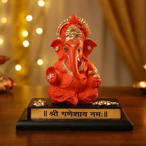 Image of Divine Hindu Ganpati Resin Idol for Car Dashboard & Home Decor | Lord Ganesha Murti Showpiece | Ganesh Chaturthi Diwali Housewarming Gift | Pooja Mandir Spiritual Decor | 7cm Government Lab-Cert
