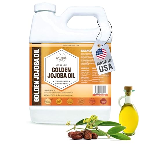 33rd PARALLEL | Golden Jojoba Oil (16 oz) Cold Pressed & Unrefined; Non-GMO; 100% Pure & Natural Hexane Free | Moisturizing Oil for Skin Face Hair & Nails | 16 FL OZ