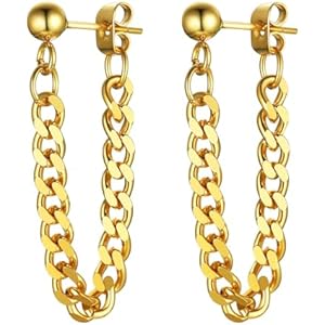 ChainsHouse Stud Earrings for Men Women,316L Stainless Steel/14K Gold/Black Plated Metal, Punk Hypoallergenic Surgical Huggie Hoop Earrings Mens Jewelry Piercing Hoop Earrings C: Gold-Cuban