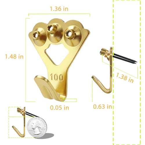 Image of Picture Hangers Heavy Duty, Extra Thick, 100 lb, Decorative Hanging Hooks Hardware for Drywall and Plaster Walls with Large Nailers and Nails, Painting, 15pcs, Gold