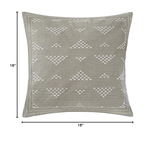Image of INK+IVY Cario Mid Century Modern Cotton Square Decorative Pillow Sofa Cushion Lumbar, Back Support, 18X18 inch, Geometric Embroidery Taupe