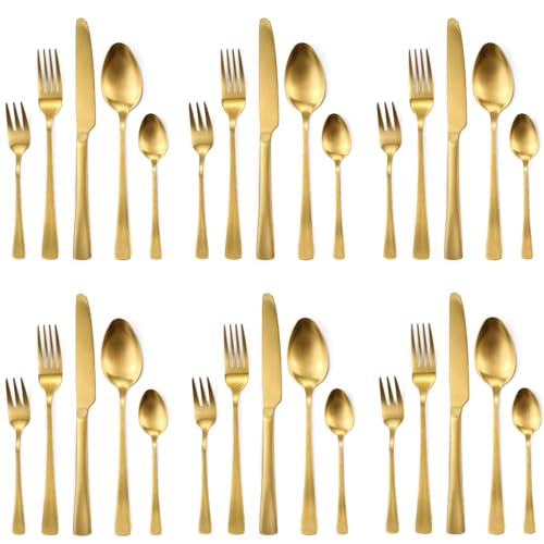 Targzier Besteck Set 6 Personen, 30-teilige Premium-Edelstahl-Besteckkollektion, mattgoldenes Besteckset mit Messern, Gabeln und Löffeln,...