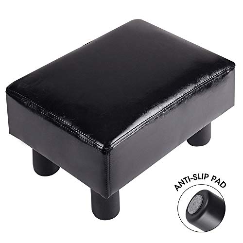 TOUCH-RICH Footrest Small Ottoman Stool PU Leather Modern Seat Chair Footstool, Black
