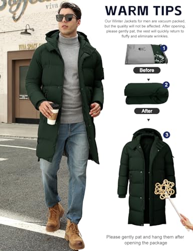 HEEKPEK Men's Hood Puffy Quilted Jacket Winter Warm Long Puffer Coat Windproof Full Zip Thicken Outerwear with 4 Pockets4