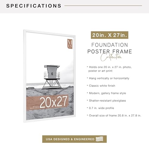 Image of MCS Foundation 20x27 Poster Frame Traditional White, Vertical & Horizontal Wall Hanging Large Picture Frame for Photos, Posters & Art Prints (1-Pack)