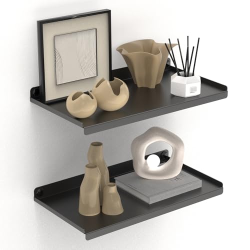 16X8 Inch Metal Wall Shelf Set of 2, Black Floating Shelf, Steel ...