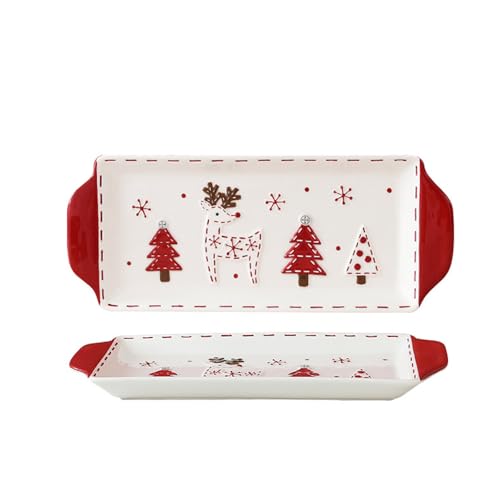 Ceramic Santa Claus Plate Fish Household Tableware Double-Ear Long Relief Dish Flat (Style B)