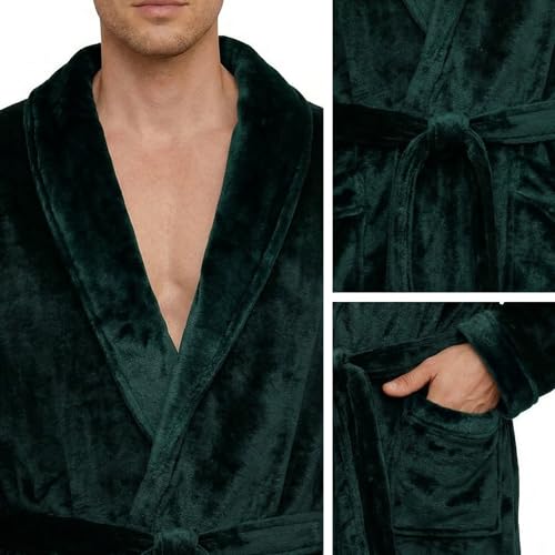 Image of U2SKIIN Mens Fleece Robe Plush Collar Shawl Bathrobe