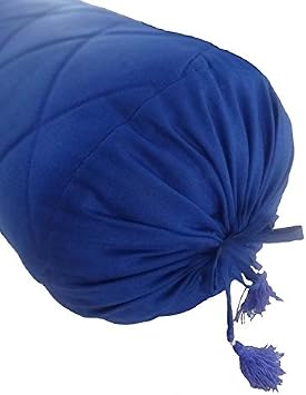 Saffron Quilted Bolster Pillowcase Decorative Bed Bolster Round Blue Pillow Cover Cotton 10 inch Diameter x 38 inch Long 25cm Diameter x 96.5cm Long Removable Cover