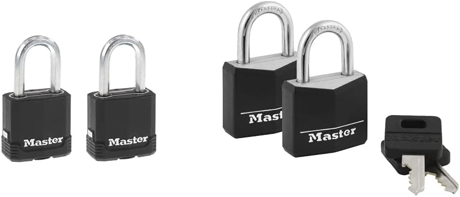 Master Lock M115XTLF Magnum Heavy Duty Outdoor Padlock with Key, 2 Pack Keyed-Alike & Covered Aluminum Padlocks, Small Locks with Keys, Keyed Alike Padlocks, 2 Pack, 131T