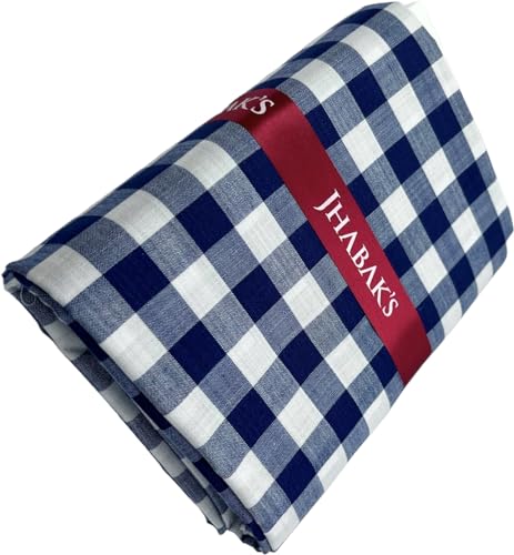 Image of JHABAK'S Cotton Blend Unstitched Checkered Fabric for Men - 2.35m Shirt Piece / 3m Kurta Piece - Width 36 Inches