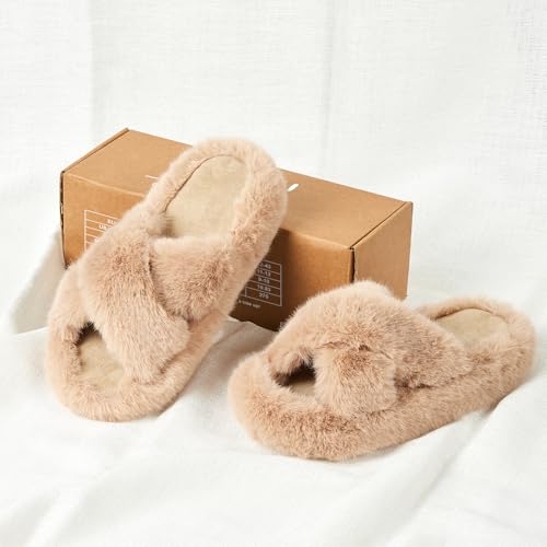 Image of Women's Memory Foam Fluffy Plush Slippers - Cozy Furry Comfy Shoes
