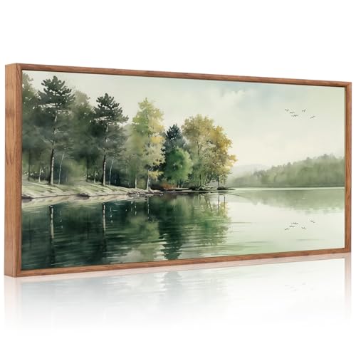 KAIRNE Framed Nature Canvas Wall Art Set,Misty Forest Wall Decor,Green