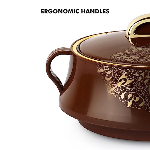 Image of CELLO Midas Casserole Hot Pot Box for Daily Use & Kitchen 1500 ml, Brown | BPA Free Serving Inner Steel Insulated Food Grade Airtight Sturdy Handle Casseroles Case Set for Roti Chapati Rice Biryani