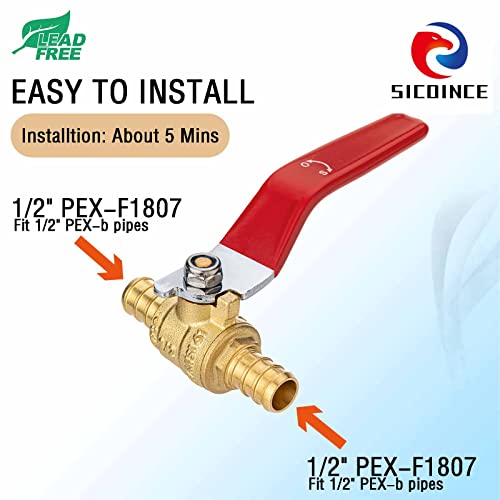 (10 Pack) sicoince 1/2 Pex Ball Valve 1/2 Pex Shut Off Valve Pex