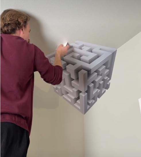 3D Cube Illusion Corner Wall Sticker | Geometric Optical Illusion Vinyl Wall Decal for Wall & Ceiling | Self-Adhesive Peel & Stick | Modern Room Decor-image-41