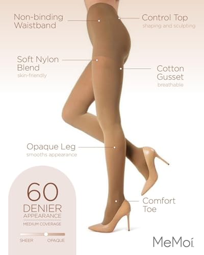 Image of MeMoi 2 Pack Perfectly Opaque Tights, Microfiber Control Top Tights, Comfortable and Lightweight - Sizes Extra Small to Q2