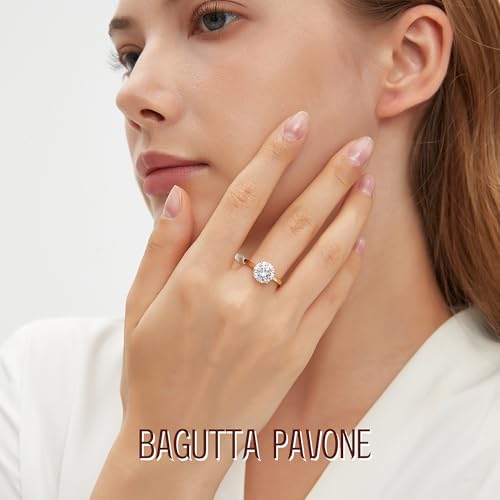 2CT Round Moissanite Engagement Ring for Women,S925 Sterling Silver Solitaire Moissanite Ring with 18K Yellow Gold Plated,D Color VVS1 Anniversary Wedding Band Size6.54