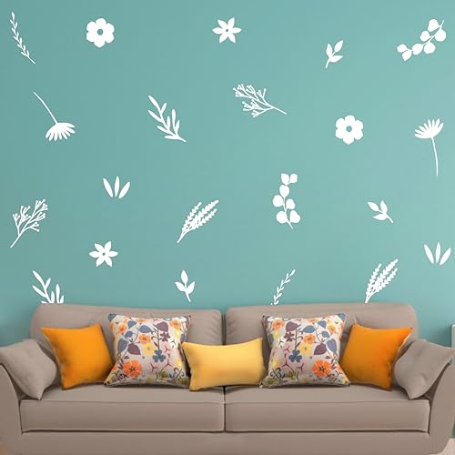 ZzMY Wildflower Wall Decals Floral Stickers Botanical Decals Flower Stickers for Kids Room Nursery Wall Art Vinyl Decor (White)