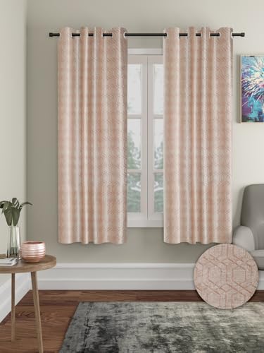 Image of Cortina Striped Light-Filtering Polyester Curtains 5 feet Long Set of 2 for Window [ Opacity: 50-60%, Color: Brown, Knitting Foil Curtains -160 GSM ]