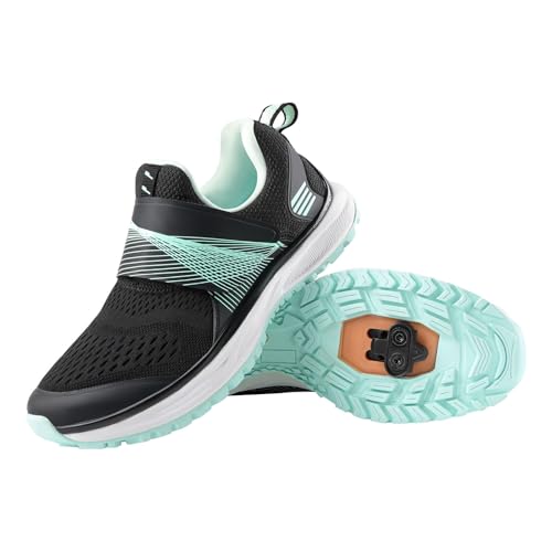 liekick Women's Indoor Cycling Shoes Compatible with 2-Bolt SPD Cleats, Comfortable Bike Shoes for Spin Classes & Outdoor Cycling Black/Green