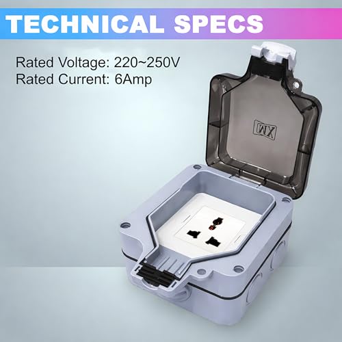 Image of MX Waterproof Universal Socket 13A 250V Outdoor Power Socket Box IP66 Weatherproof Electric Outlet with Protective Cover for Garden Patio Balcony Garage Home Hotel Outdoor Electrical Supply