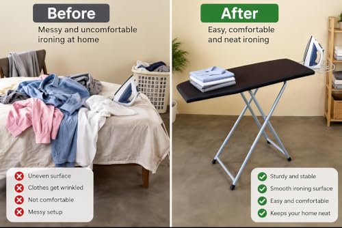 Image of SD STANDLONE Premium Foldable Ironing Board with Iron Rest & Adjustable Height | Heavy-Duty Steel Frame | Heat-Resistant Padded Cover | Stable Non-Slip Legs | Space-Saving Design for Home Use