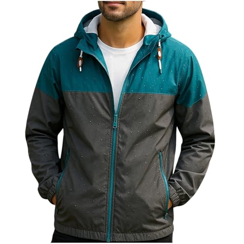 Mens Waterproof Hoodie Athletic Sports Workout Running Track Jackets Zip Up Long Sleeve Hooded Casual Jacket Gray