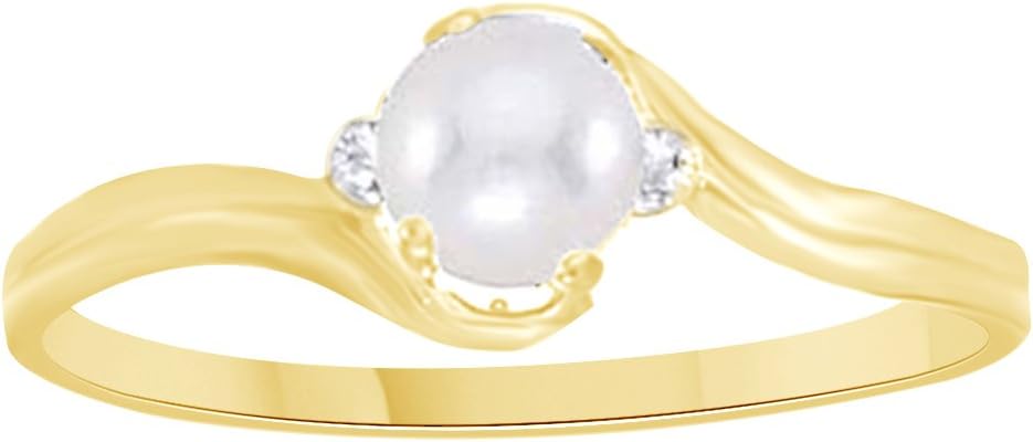 AFFY Freshwater Culture Pearl & Natural Diamond Solitaire Engagement Ring in 14K Solid Gold