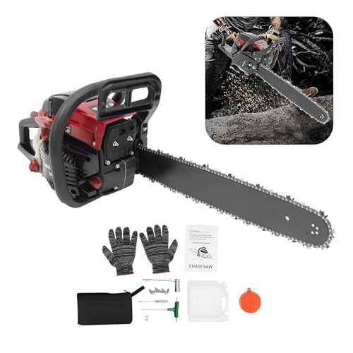 HUOMMGS 58CC Kettingzaag op benzine 2-takt motor kettingzaag Benzine 2400W Upgrade kettingzaag met 50 cm bladlengte Professionele kettingzaag met touwtrekker Boomverzorgingszaag voor tuinen (Rood)