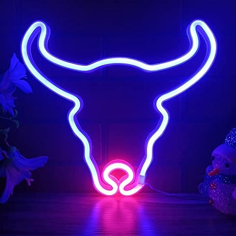 ENSHUI Bull Neon Sign for Wall Decor, USB/Battery Powered Cow Gift LED Neon Lights for Bedroom, Kids Room, Wedding, Bar, Cow Party Decoration (Blue/Pink) Cover