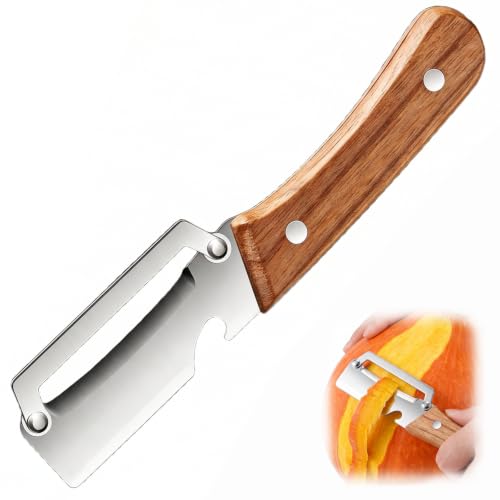Lanjiesh Vegetable Peeler with Wooden Handle & Bottle Opener, Multifunctional Stainless Steel Blade, Kitchen Tool for Fruit Potato Pumpkin Papaya