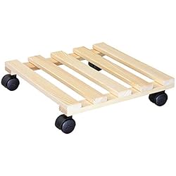 Macetas Grandes Con Base Wagner Soporte con Ruedas para Plantas PALETTI 35 x 35 x 8 cm I Base para Flores con Ruedas de Interiores I Carrito de Madera Maciza Certificado FSC®, Natural I Capacidad de Carga 100 kg - 20003401
