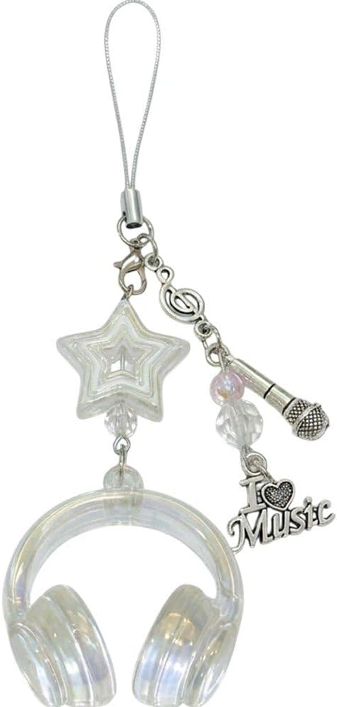 Sanfly Y2k Phone Charm Lanyard Mini Headphone Phone Charms Pendant Headset Phone Lanyard Cute Shiny Phone Accessories for Keychain