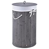 wäschekorb grau mit deckel ✅ Praktischer Stauraum — Der Bambus Wäschekorb (grau, 60 cm hoch) bietet viel Platz (55 L) zur Aufbewahrung Ihrer Kleidung; ideal für 2-Personen-Haushalt; Einsatz im Bad, Schafzimmer & Kinderzimmer