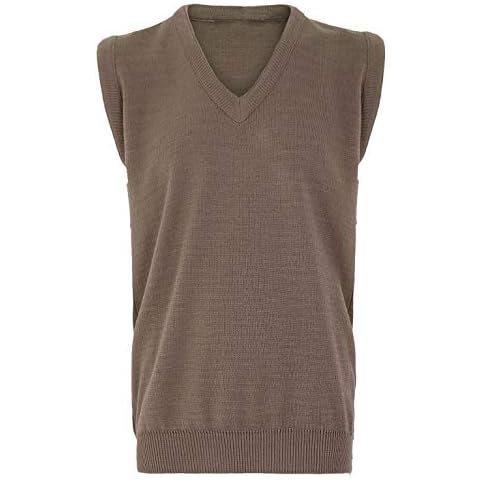Hina Fashion Mens Sleeveless V Neck Knitted Jumper Slipover Sweater Adults Winter Wear Office Casual Vest Top Coffee Medium Cover