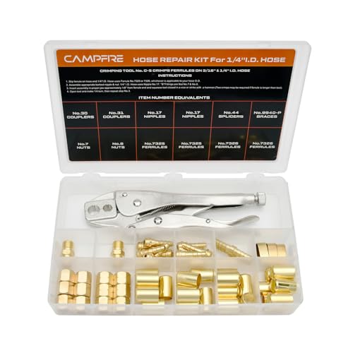 CAMPFIRE RK-26 1/4" Hose Repair Kit With C-5 Crimping Tool, Compatible With CK24 And WM24, Air Hose Repair Kit Includes B Size Fittings For 3/16" And 1/4" Id Hoses