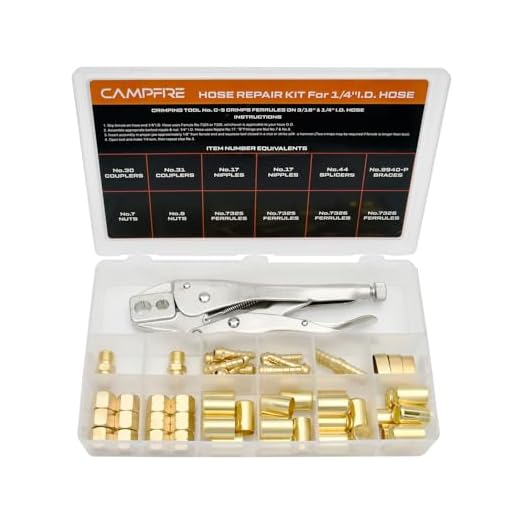 CAMPFIRE RK-26 1/4" Hose Repair Kit With C-5 Crimping Tool, Compatible With CK24 And WM24, Air Hose Repair Kit Includes B Size Fittings For 3/16" And 1/4" Id Hoses
