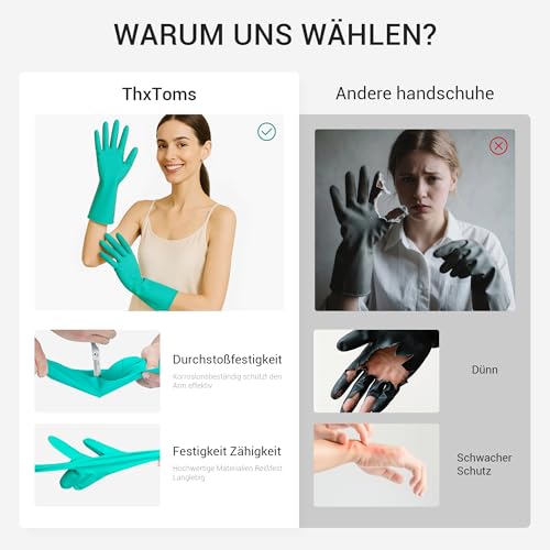 ThxToms Chemikalienschutzhandschuhe Gegen Öle Säuren & Lösungsmittel,abriebfest, resistent-Entspricht DIN EN 388 & 374,Wasserfeste Nitrilhandschuhe(3 Paar) M