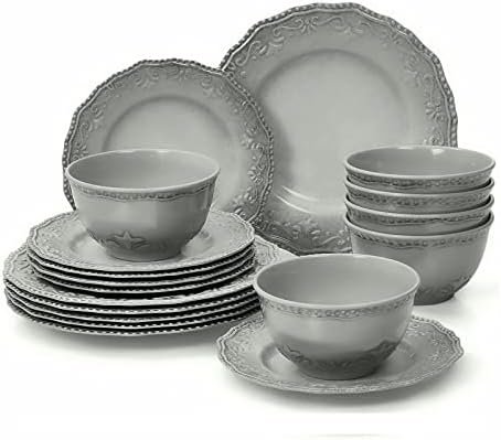 TP Dinnerware Set, Dinner Service for 6 with Bowls and Salad Dinner Plates,18-Piece Melamine Dishes Set (Gray)