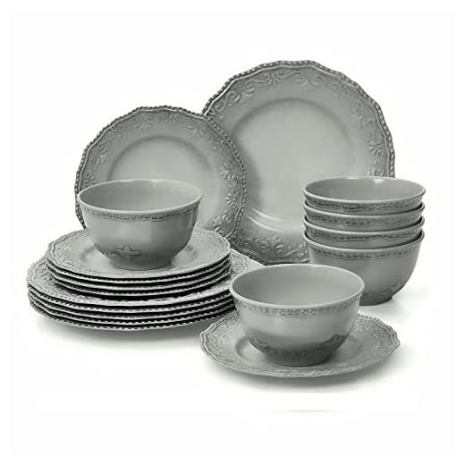 TP Dinnerware Set, Dinner Service for 6 with Bowls and Salad Dinner Plates,18-Piece Melamine Dishes Set (Gray)
