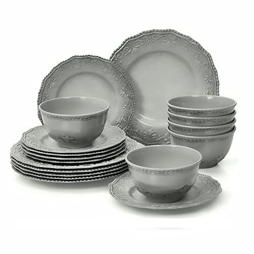 TP 18-Piece Dinnerware Set, Melamine Dishes Set with Bowls and Plates, Service for 6, Non-breakable Lightweight Dining Tableware, Grey by TP - Used condition - US$46.59